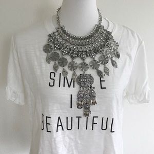 ANTIQUE SILVER RHINESTONE STATEMENT NECKLACE
